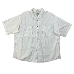 Cabelas Shirt Mens 2XL XXL White Cotton Vented Button Up Fishing Outdoor Pockets